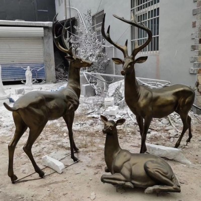 园林景区2米玻璃钢铜鹿雕像 客厅家居摆件招财灵芝鹿 铸全铜鹿 妙缘铜雕定制 铜兔子